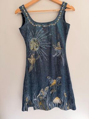 Sparkle Navy Blue Embroidered Fairy Mini Dress